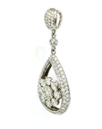 18K White Gold Drop Double Pave Holo Lotus Cluster Diamond Pendant