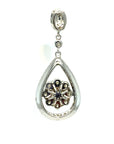 18K White Gold Drop Double Pave Holo Lotus Cluster Diamond Pendant