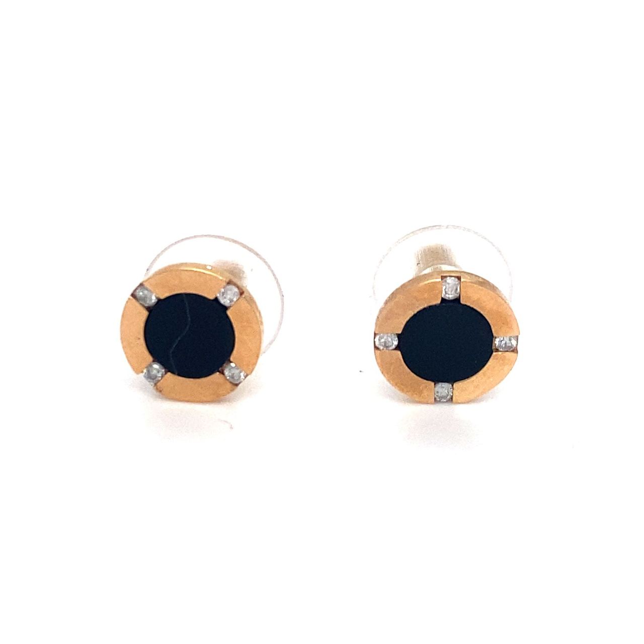 18K Rose Gold Round Onyx Diamond Earrings