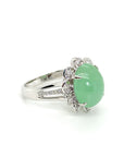 18K White Gold Double Halo Jade Egg Diamond Ring