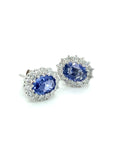 18K White Gold Blue Sapphire Oval  Diana Setting Diamond Earrings