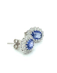 18K White Gold Blue Sapphire Oval  Diana Setting Diamond Earrings