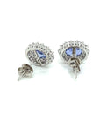 18K White Gold Blue Sapphire Oval  Diana Setting Diamond Earrings