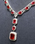 18K White Gold Party Major Glam Emerald Shape Ruby Luxe Diamond Necklace