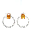 18K White Gold Orange Sapphire Diamond Halo Earrings