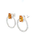 18K White Gold Orange Sapphire Diamond Halo Earrings