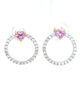 18K White Gold Orange Pink Heart Diamond Halo Earrings