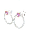 18K White Gold Orange Pink Heart Diamond Halo Earrings