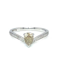 18K White Gold V Shape Yellow DIamond Pear  V Shape Diamond Ring