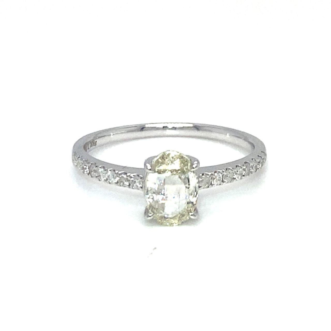 18K White Gold Rose Cut Oval Simple Save Yellow Diamond Ring