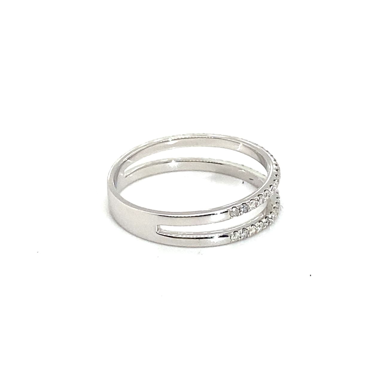 18K White Gold Simple Double Deck Diamond Ring