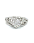 18K White Gold Lace Pave Shoulder Lotus Cluster Diamond Ring