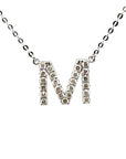 18K White Gold Classic Alphabet M Full Diamond Necklace