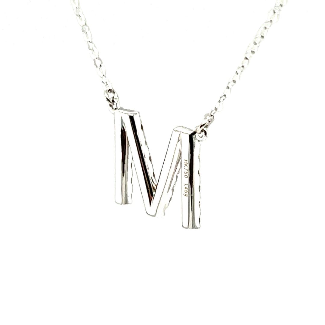 18K White Gold Classic Alphabet M Full Diamond Necklace