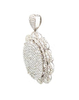 18K White Gold Oval Flat Pave Diamond Pendant