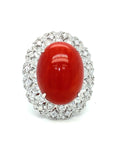 18K White Gold Midi Oval Coral Flower Frame Diamond Ring