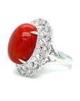 18K White Gold Midi Oval Coral Flower Frame Diamond Ring