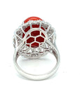 18K White Gold Midi Oval Coral Flower Frame Diamond Ring