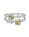 18K White Gold Yellow Diamond Cushion & Pear Shape Diamond Ring