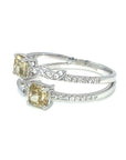 18K White Gold Yellow Diamond Cushion & Pear Shape Diamond Ring