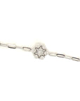 18K White Gold Mini Chain Small Lotus Cluster Diamond Bracelet